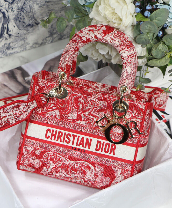 Christian Dior Medium Lady D Lite Canvas Bag Red